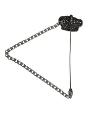Dolce & Gabbana Silver Tone Brass Crown Chain Women Brooch Lapel Pin