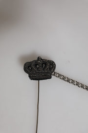 Dolce & Gabbana Silver Tone Brass Crown Chain Women Brooch Lapel Pin