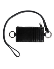 Dolce & Gabbana Black Leather Logo Embossed Lanyard Card Holder Wallet