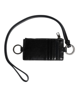 Dolce & Gabbana Black Leather Logo Embossed Lanyard Card Holder Wallet