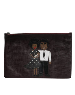 Dolce & Gabbana Brown Leather #DGFAMILY Embellished Men Clutch Pouch Bag