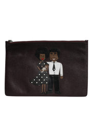 Dolce & Gabbana Brown Leather #DGFAMILY Embellished Men Clutch Pouch Bag