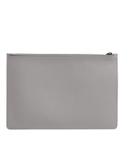 Dolce & Gabbana Gray Solid Leather DG Logo Men Clutch Zip Pouch Bag