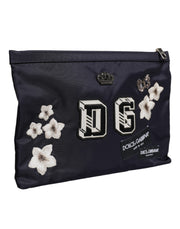 Dolce & Gabbana Blue DG Logo Patch Embellished Pouch Clutch Bag