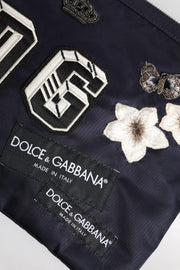 Dolce & Gabbana Blue DG Logo Patch Embellished Pouch Clutch Bag