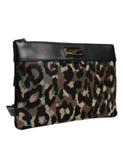 Dolce & Gabbana Multicolor Leopard Jacquard Print Logo Plaque Pouch Bag