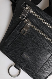 Dolce & Gabbana Black Calfskin Logo Plaque Belt Waist Men Fanny Pack Bag