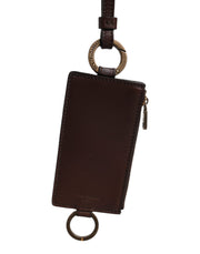 Dolce & Gabbana Brown Calf Leather Lanyard Logo Card Holder Wallet