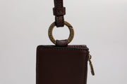 Dolce & Gabbana Brown Calf Leather Lanyard Logo Card Holder Wallet
