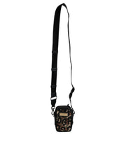 Dolce & Gabbana Multicolor Leopard Jacquard Logo Plaque Neck Strap Bag