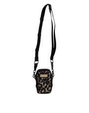 Dolce & Gabbana Multicolor Leopard Jacquard Logo Plaque Neck Strap Bag