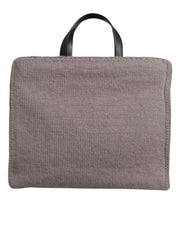 Dolce & Gabbana Grey Alpaca Wool Logo Plaque Tote Shoulder Bag