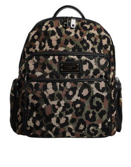 Dolce & Gabbana Multicolor Leopard Print DG Logo Plaque Men Backpack Bag