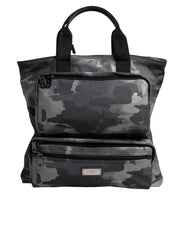 Dolce & Gabbana Gray Camo Cotton Multiple Compartments Tote Bag