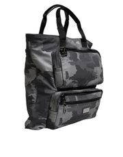 Dolce & Gabbana Gray Camo Cotton Multiple Compartments Tote Bag