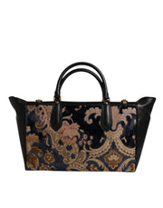 Dolce & Gabbana Black Floral Jacquard Handbag Shoulder Tote Bag
