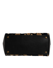 Dolce & Gabbana Black Floral Jacquard Handbag Shoulder Tote Bag