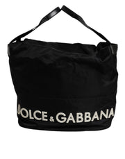 Dolce & Gabbana Black Nylon White Iconic Logo Shoulder Bucket Bag