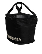Dolce & Gabbana Black Nylon White Iconic Logo Shoulder Bucket Bag