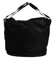 Dolce & Gabbana Black Nylon White Iconic Logo Shoulder Bucket Bag