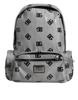 Dolce & Gabbana Polyester Gray Black DG Logo Plaque Backpack Bag