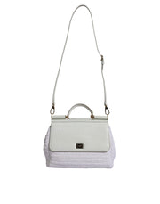 Dolce & Gabbana White Rafia Leather Top Handle Crossbody Bag