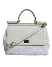 Dolce & Gabbana White Rafia Leather Top Handle Crossbody Bag