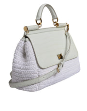 Dolce & Gabbana White Rafia Leather Top Handle Crossbody Bag