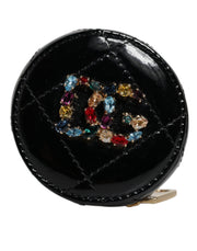 Dolce & Gabbana Black Lamb Leather DG Crystal Round Coin Purse Wallet