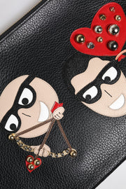 Dolce & Gabbana Black #DGFamily Embellished Leather Clutch Bag