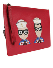 Dolce & Gabbana Red #DGFamily Embellished Leather Clutch Bag