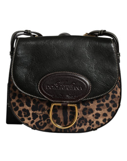 Dolce & Gabbana Black Brown Leopard Leather Shoulder Strap Bag