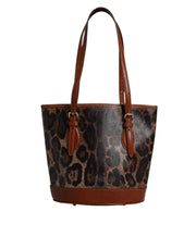 Dolce & Gabbana Brown Leopard Leather Shoulder Strap Tote Bag