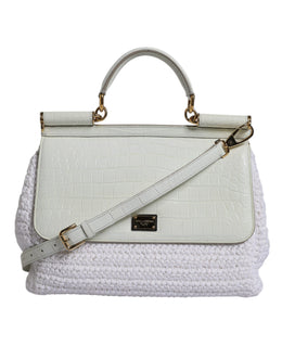Dolce & Gabbana White Rafia Leather Top Handle Crossbody Bag