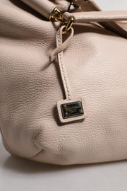 Dolce & Gabbana Light Pink Deer Leather Logo Plaque Tote Top Handle Bag