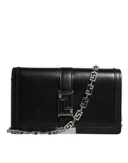 Versace Black Calfskin Leather Chain Strap Shoulder Crossbody Bag