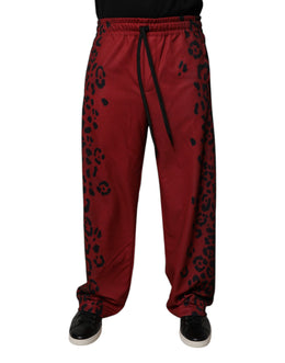 Dolce & Gabbana Red Leopard Print Polyester Men Jogger Pants