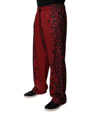 Dolce & Gabbana Red Leopard Print Polyester Men Jogger Pants
