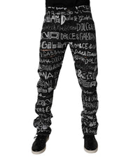 Dolce & Gabbana Black Cotton Logo Print Straight Denim Jeans