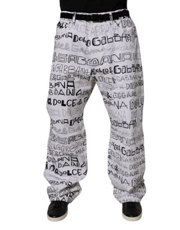 Dolce & Gabbana White Logo Print Straight Men Denim Jeans