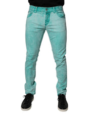 Dolce & Gabbana Green Tie Dye Cotton Skinny Men Denim Jeans