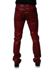 Dolce & Gabbana Red Leopard Cotton Slim Fit Denim Jeans