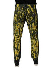 Dolce & Gabbana Black Yellow Tie Dye Tattered Skinny Men Denim Jeans