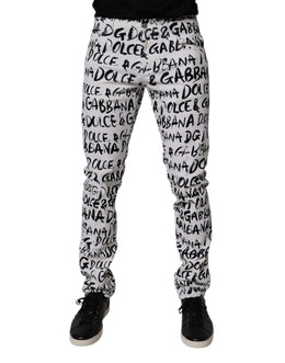 Dolce & Gabbana White Cotton Logo Print Skinny Denim Jeans