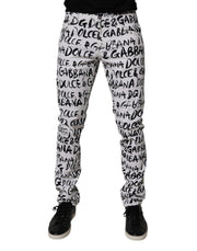 Dolce & Gabbana White Cotton Logo Print Skinny Denim Jeans