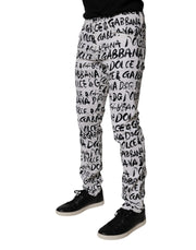 Dolce & Gabbana White Cotton Logo Print Skinny Denim Jeans