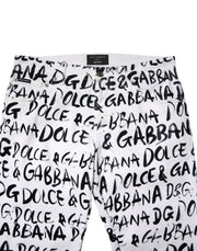Dolce & Gabbana White Cotton Logo Print Skinny Denim Jeans