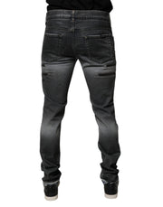 Dolce & Gabbana Dark Gray Tattered Cotton Skinny Denim Jeans
