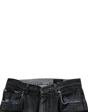 Dolce & Gabbana Dark Gray Tattered Cotton Skinny Denim Jeans