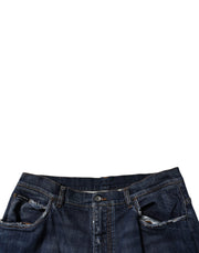 Dolce & Gabbana Dark Blue Tattered Wide Leg Men Denim Jeans